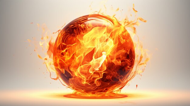 3d sphere on fire with flames