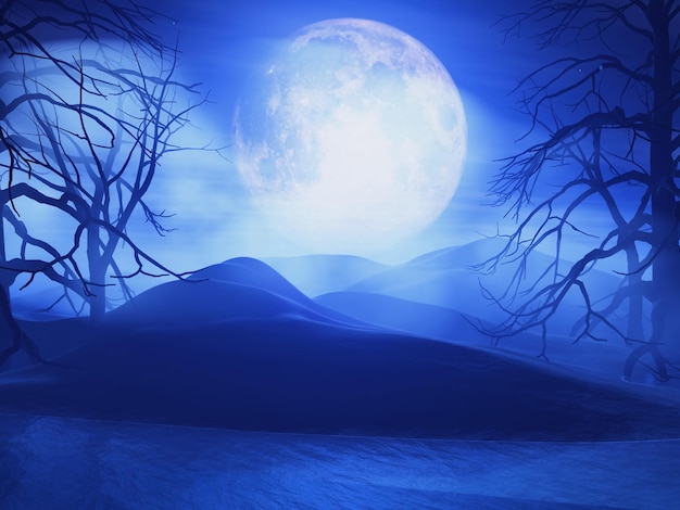 Free photo 3d spooky halloween moonlit landscape