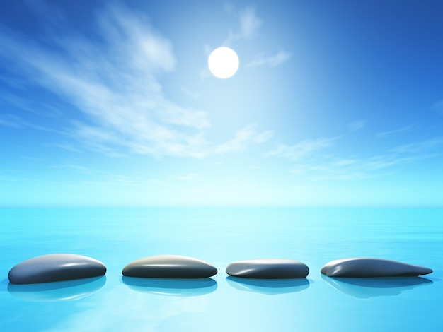 3d Stepping Stones in Ocean Landscape – Free Download