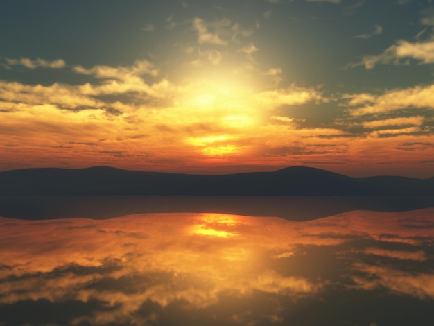 Free photo 3d sunset landscape with sky reflected in water