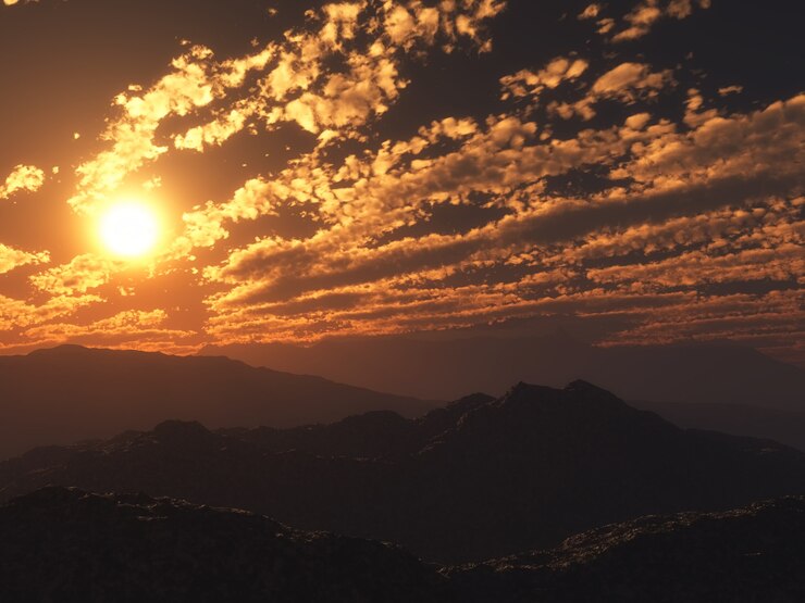 무료 Photo 3d 일몰 산 풍경
