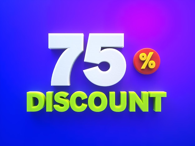 3d text 75 percent discount on a purple and blue background