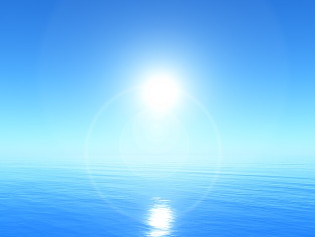 明るく青い空と3 Dの静かな海の風景
