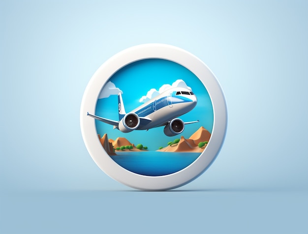 Free photo 3d travel icon with airplane