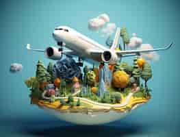 Бесплатное фото Икона 3d-путешествия с самолетом