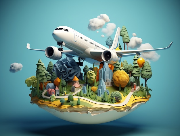 3d travel icon with airplane