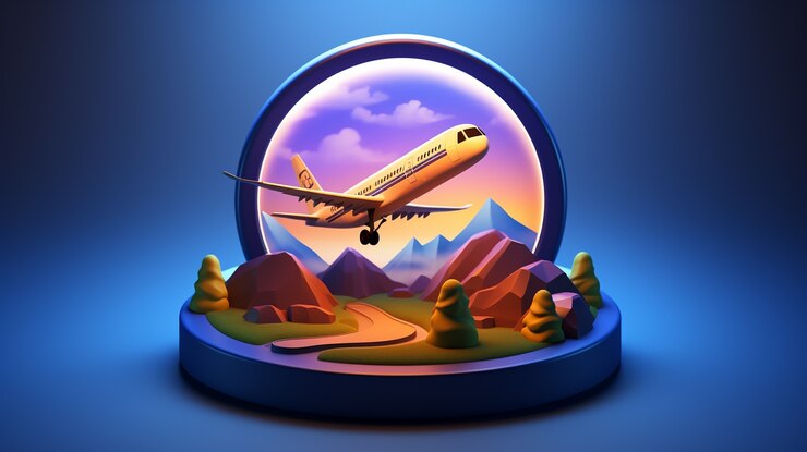 Free Photo 3d travel icon with airplane