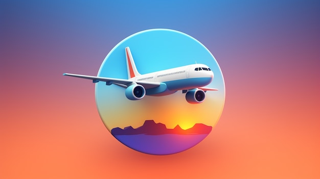 3d travel icon with airplane