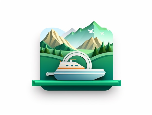 Free photo 3d travel icon with boat