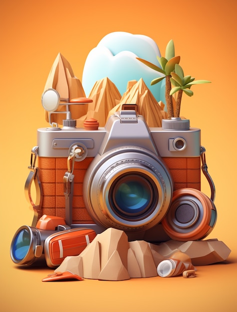 Free photo 3d travel icon with camera