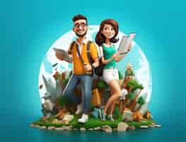 Free photo 3d travel icon with couple