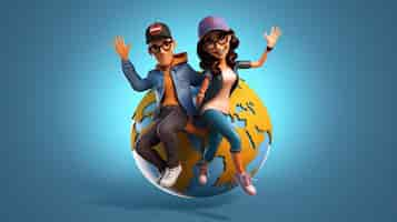 Free photo 3d travel icon with couple