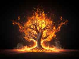 Free photo 3d tree on fire with flames