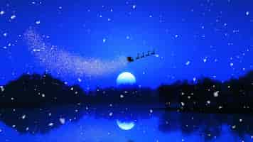 Free photo 3d tree landscape against a night sky with santa and his reindeers