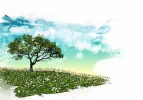 Free photo 3d tree landscape with brush strokes