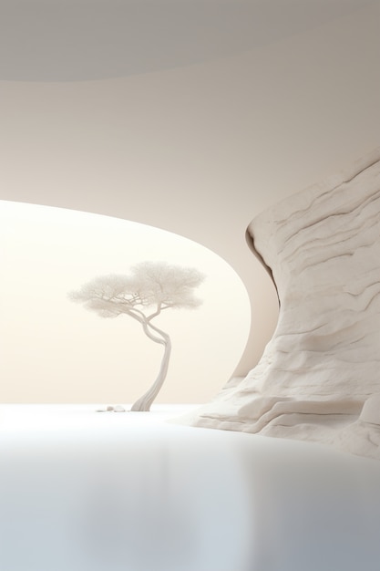 Foto gratuita albero 3d con rami e foglie visualizzati sul podio