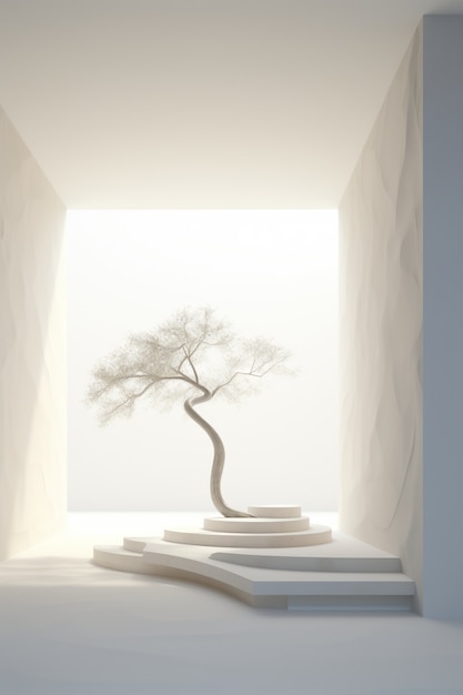 Foto gratuita albero 3d con rami e foglie visualizzati sul podio