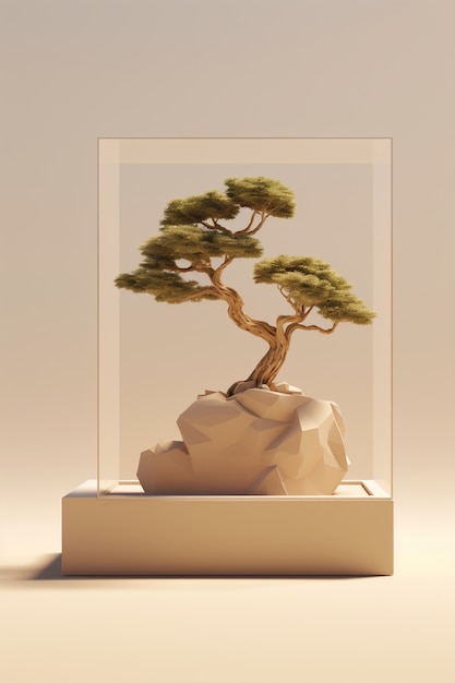 Free photo 3d tree with branches and leaves on podium