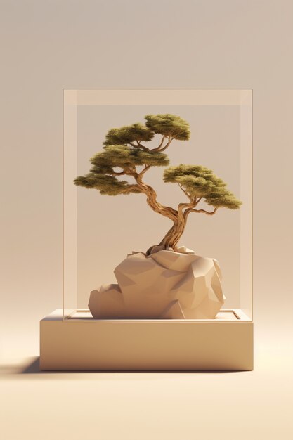 3d tree with branches and leaves on podium