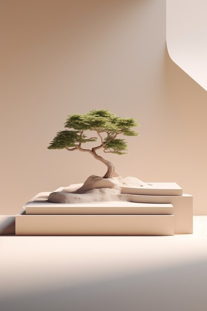 3d tree with branches and leaves on podium