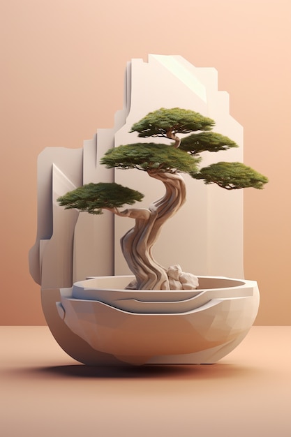 Free photo 3d tree with branches and leaves on podium