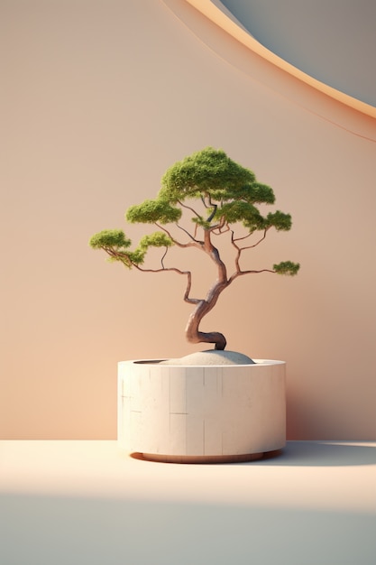3d tree with leaves and branches on podium