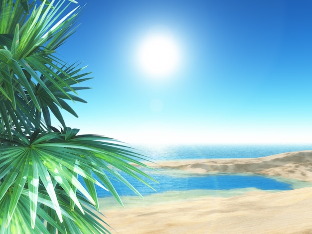 3D тропический пляж с пальмами