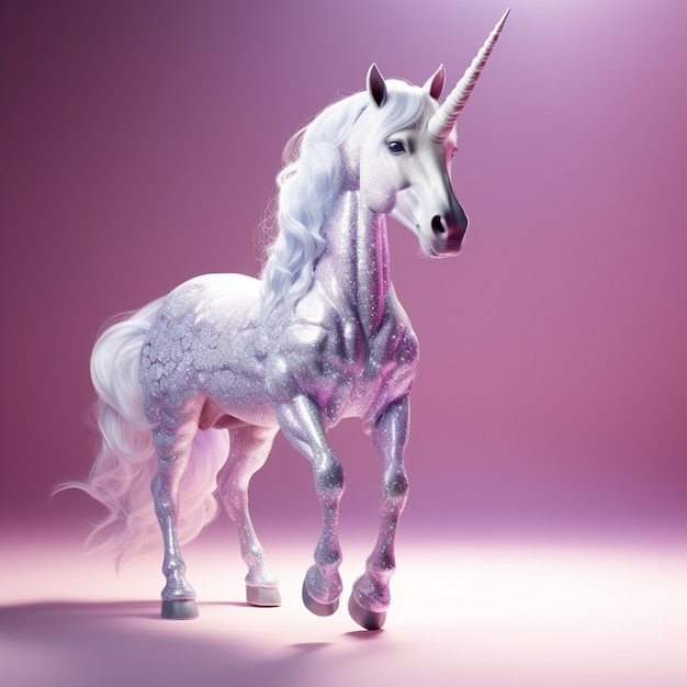 Foto gratuita unicorno 3d con colori dai toni rosa