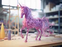 Foto gratuita unicorno 3d con colori dai toni rosa