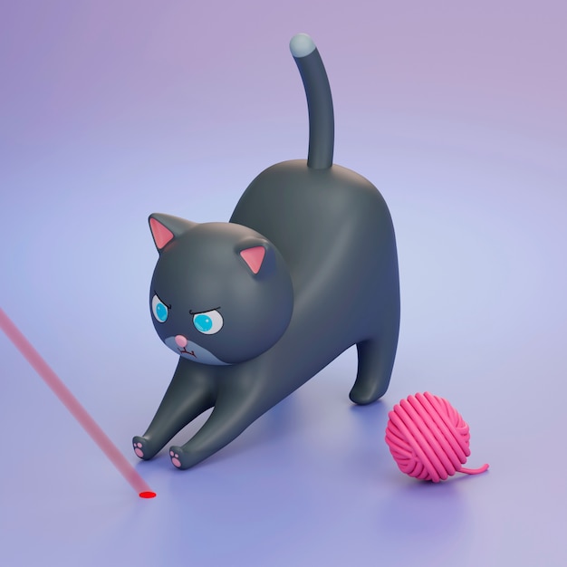 愛らしいペットの猫の 3 d ビュー