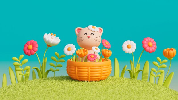3D 画像の可愛いペットキャット
