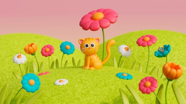 3D 画像の可愛いペットキャット