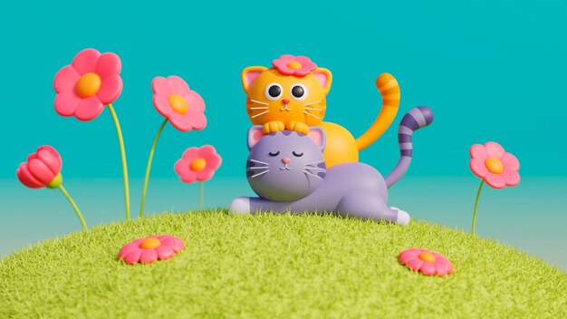 3D 画像の可愛いペットキャット