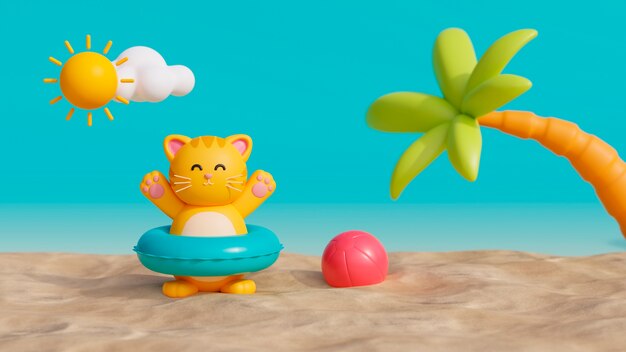 3d view of adorable pet cat