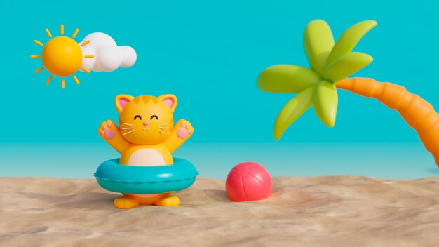 3D вид очаровательной домашней кошки