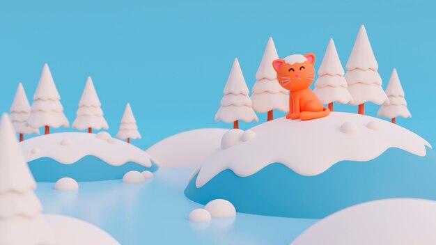 3D вид очаровательной домашней кошки