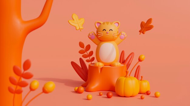 3D 画像の可愛いペットキャット