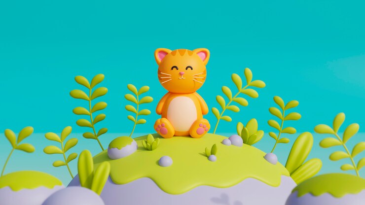 Free Photo 3d view of adorable pet cat