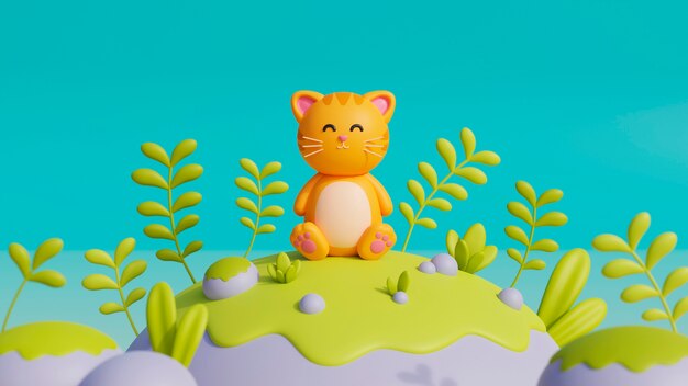 愛らしいペットの猫の 3 d ビュー