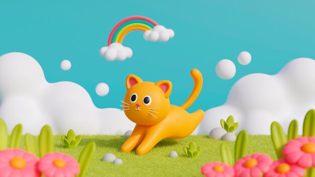 3D 画像の可愛いペットキャット