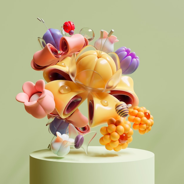 3d view of blooming flowers