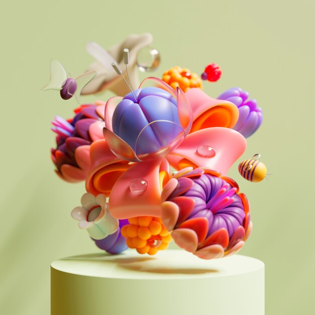 3d view of blooming flowers