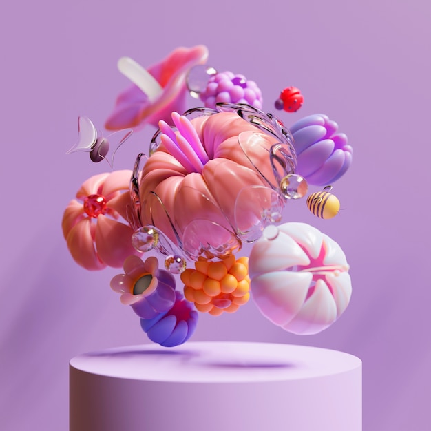 3D вид цветущих цветов