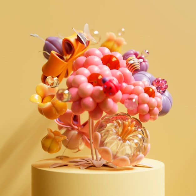 3d view of blooming flowers