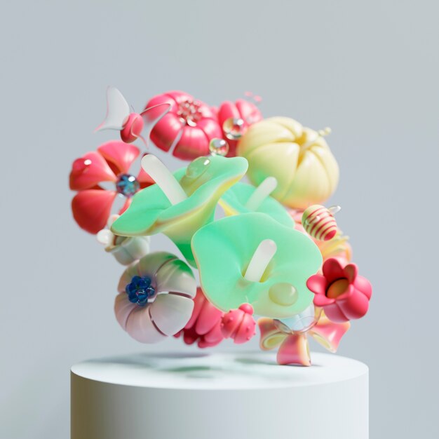 3D вид цветущих цветов