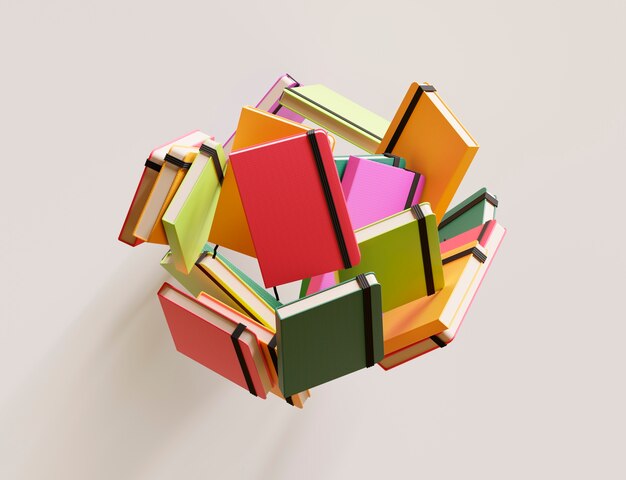 3d view of books in cartoon style