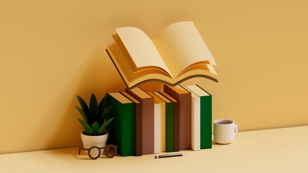 3d view of books