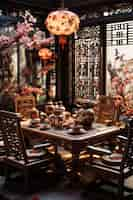 Free photo 3d view of chinese new year reunion dinner table arrangement