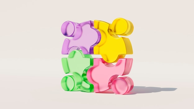 Foto gratuita vista 3d di coloratissimi pezzi del puzzle