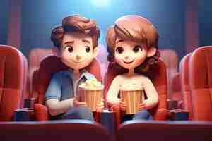 Free photo 3d view of couple at the cinema watching a movie